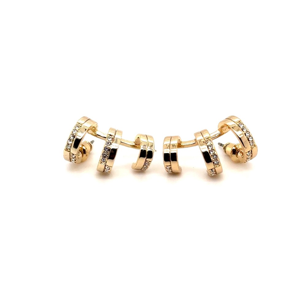 Stella and Dot Gold Tone Pave Crystal Triple Row Ear Climber Crawler Earrings